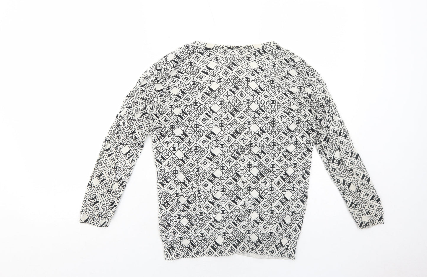 H&M Womens White V-Neck Geometric Cotton Cardigan Jumper Size M