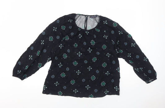 Marks and Spencer Womens Blue Geometric Viscose Basic Blouse Size 16 Round Neck