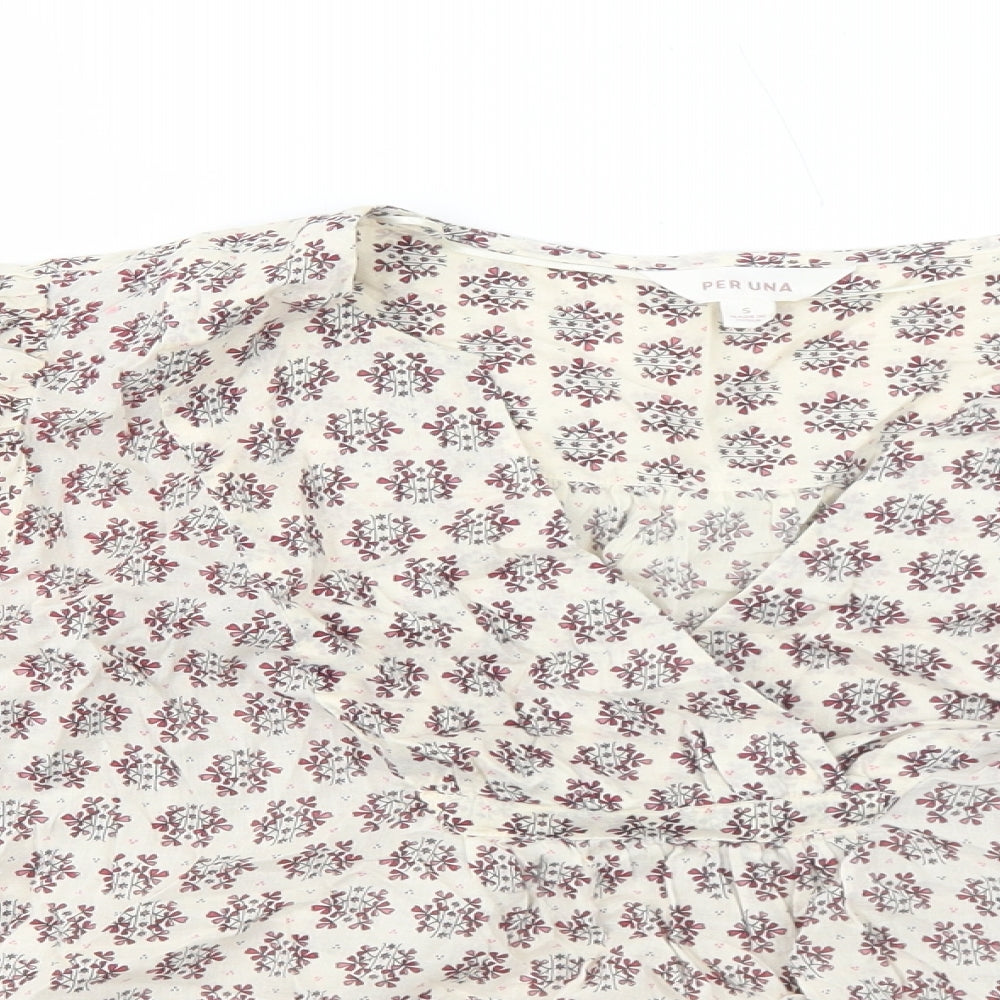 Per Una Womens Ivory Geometric Cotton Basic Blouse Size S V-Neck