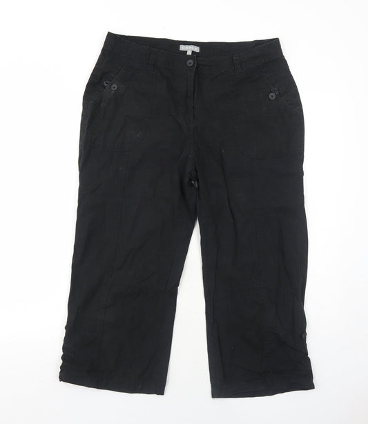 Carla Womens Black Cotton Trousers Size M Regular Zip