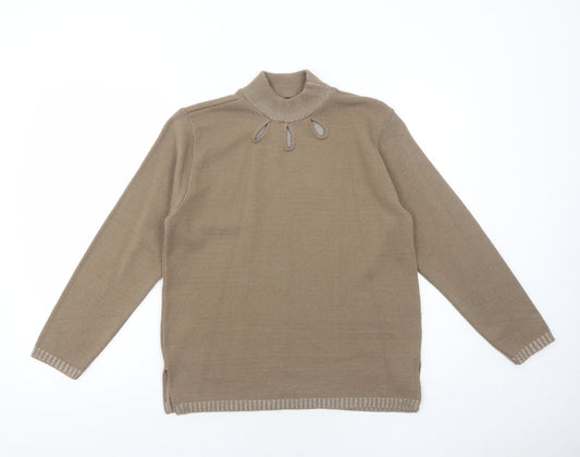 One by One Womens Beige High Neck Acrylic Pullover Jumper Size S