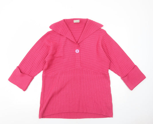 Celaia Womens Pink Collared Acrylic Pullover Jumper Size 18