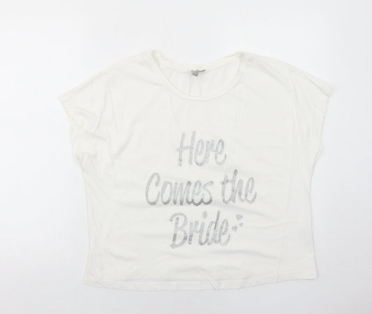 ASOS Womens White Cotton Basic T-Shirt Size S Round Neck - Here Comes The Bride