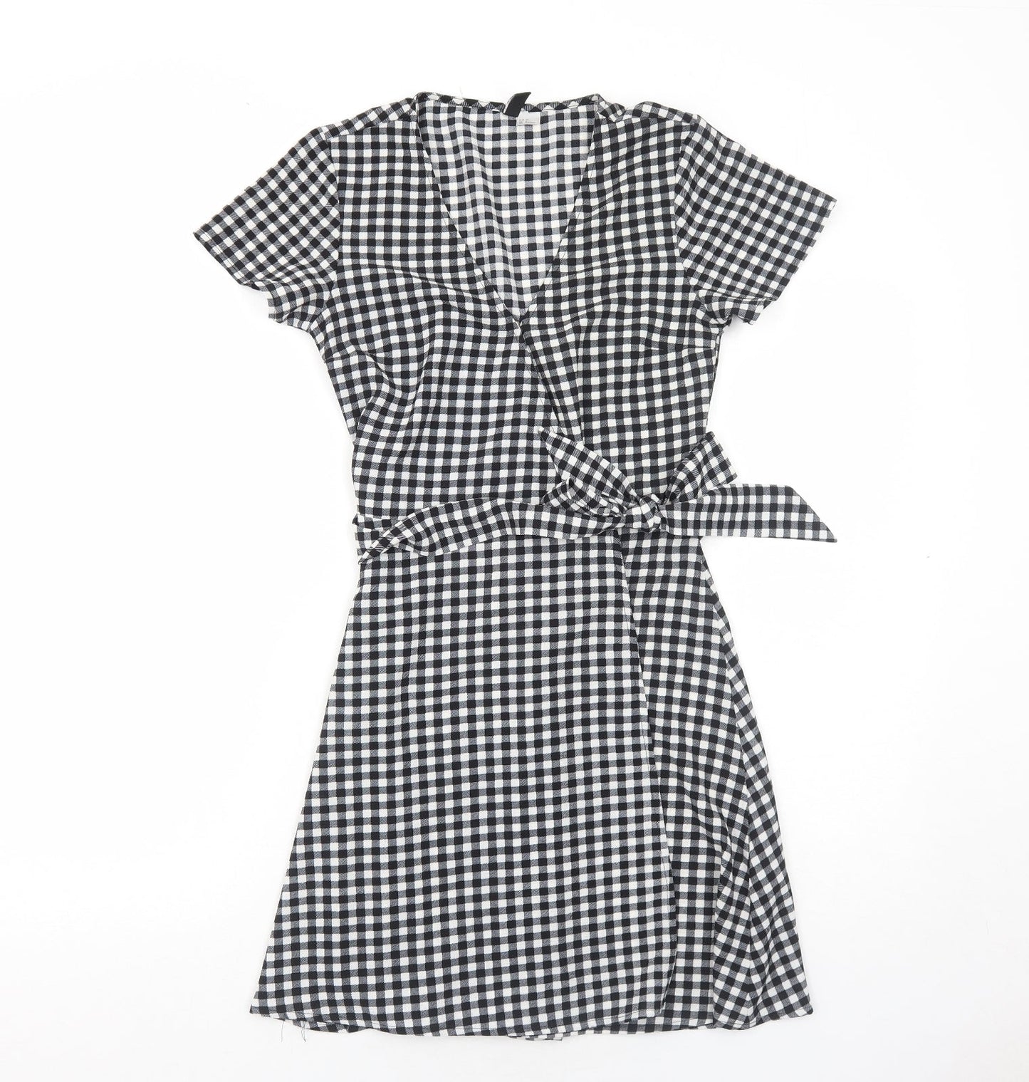 H&M Womens Black Gingham Polyester Trapeze & Swing Size 6 V-Neck Pullover