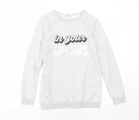 H&M Girls Grey Cotton Pullover Sweatshirt Size 12-13 Years Pullover - In Your Dreams