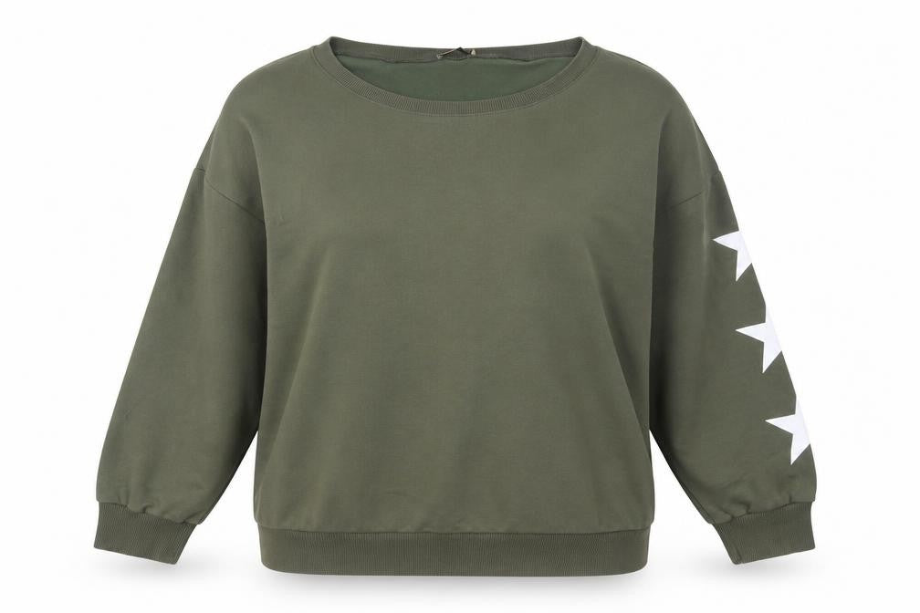 Jenerique Womens Green Cotton Pullover Sweatshirt Size 14 Pullover - Star Detail