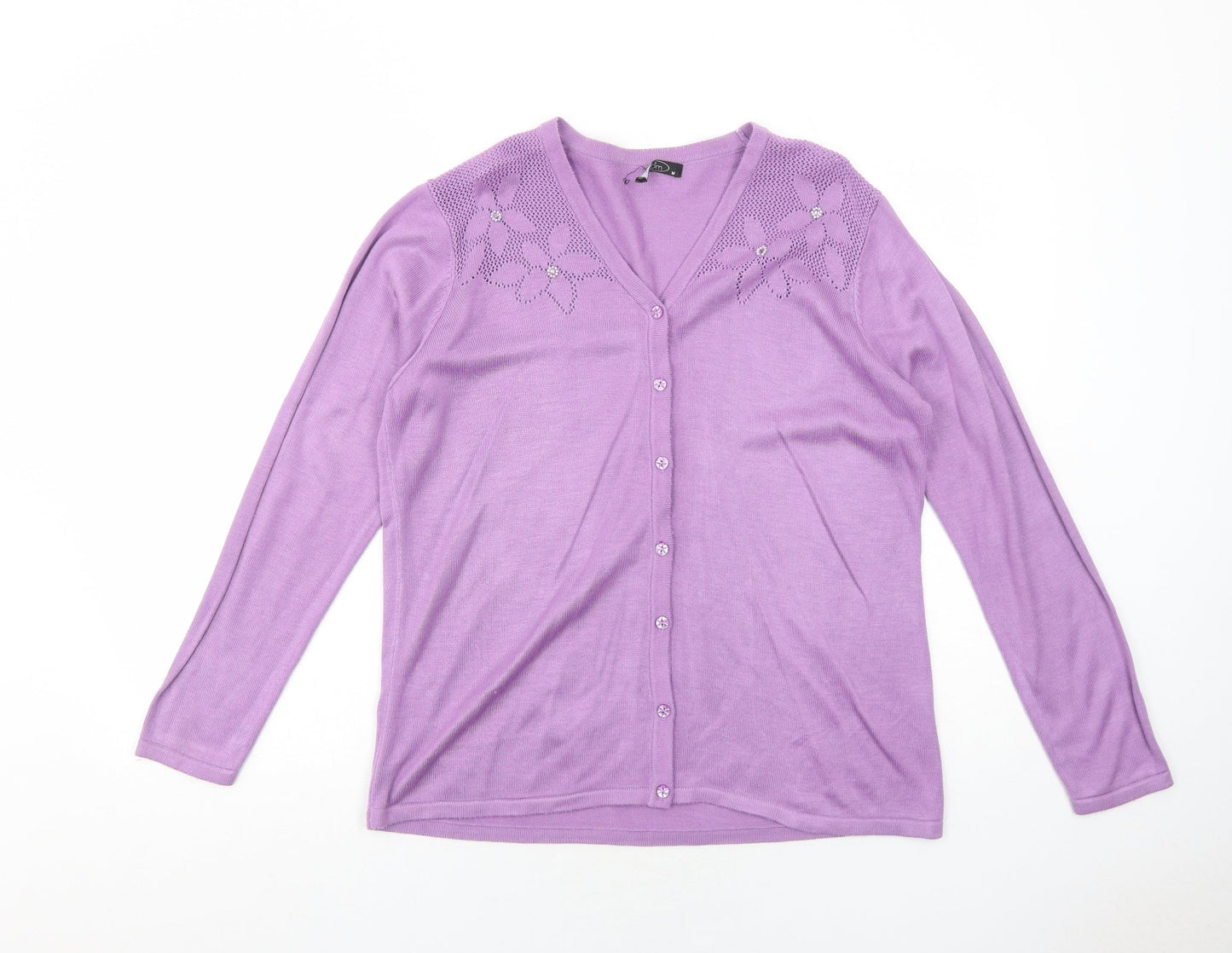 Bonmarché Womens Purple V-Neck Acrylic Cardigan Jumper Size M