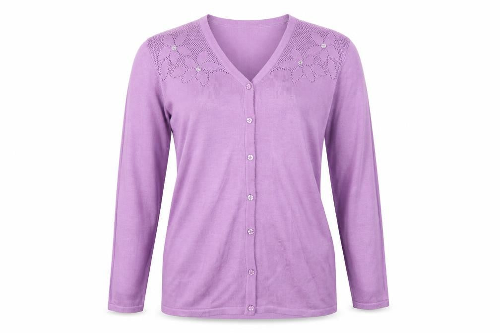 Bonmarché Womens Purple V-Neck Acrylic Cardigan Jumper Size M