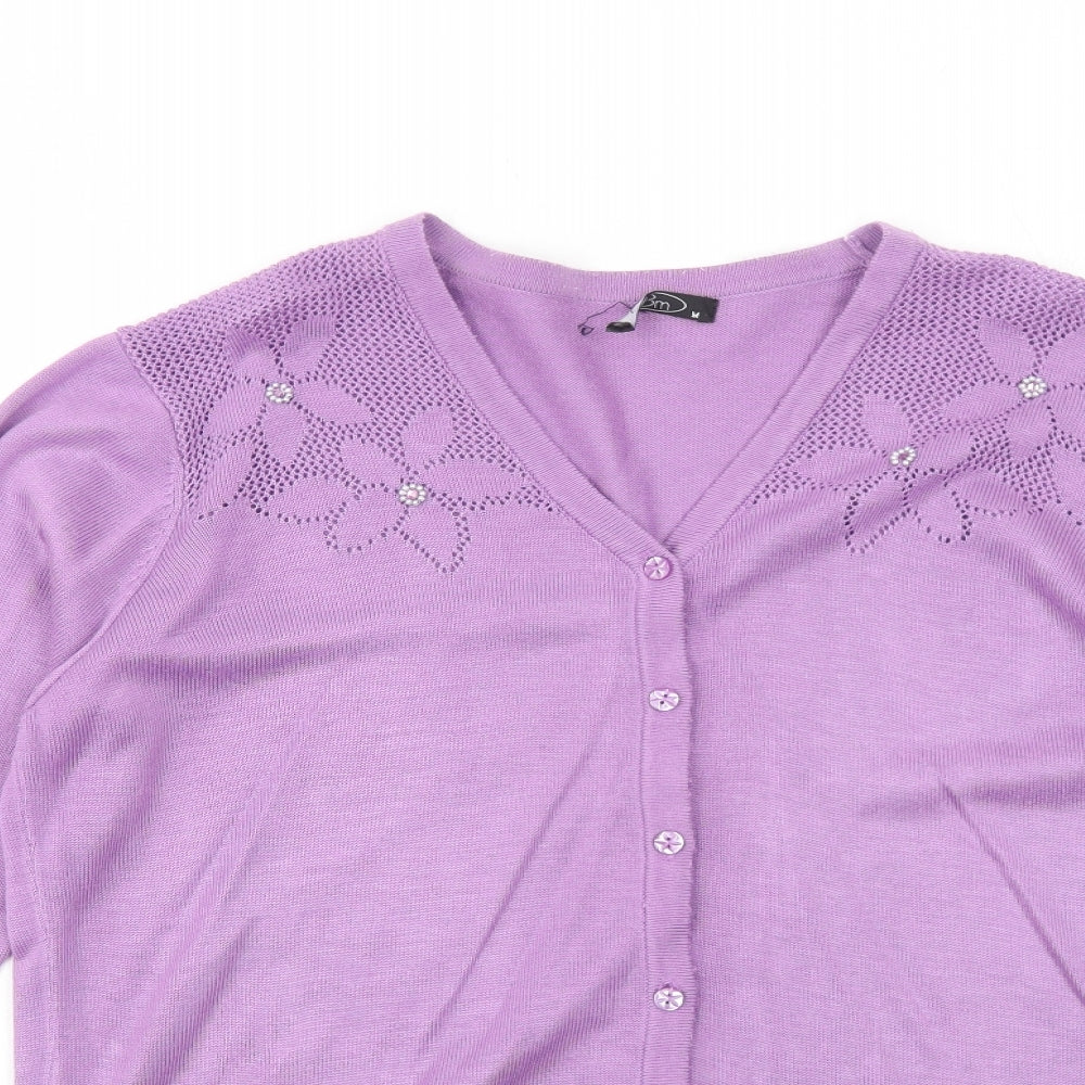 Bonmarché Womens Purple V-Neck Acrylic Cardigan Jumper Size M