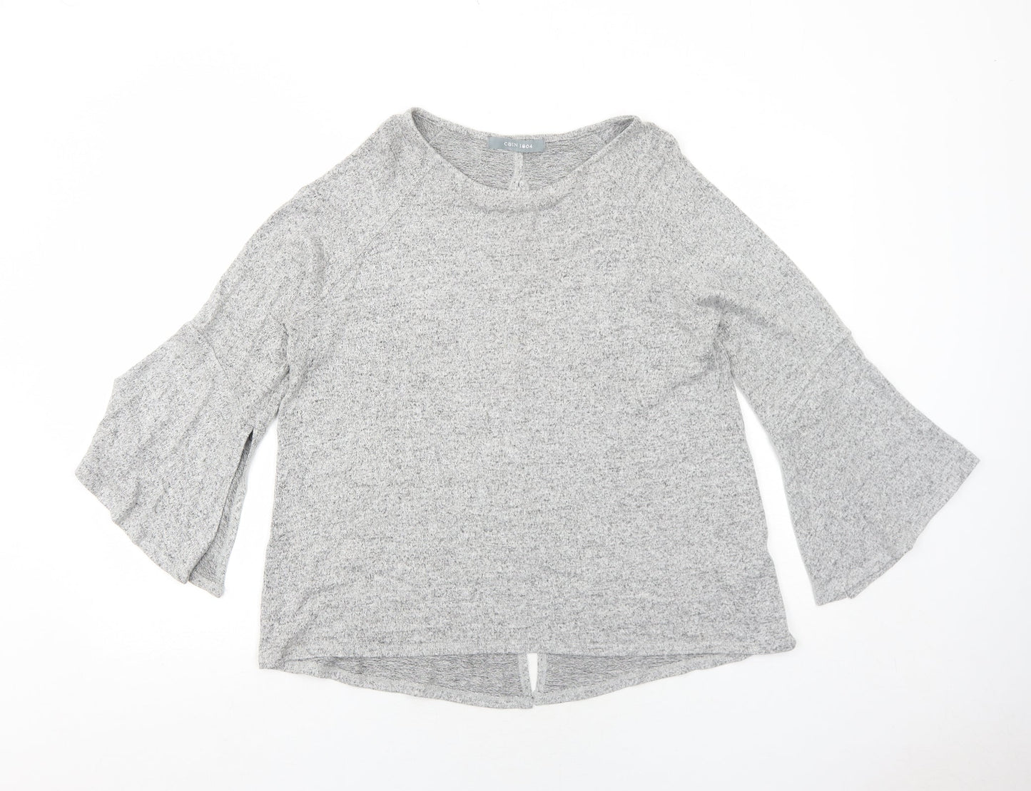 COIN 1804 Womens Grey Polyester Basic Blouse Size M Boat Neck - Flute Sleeve