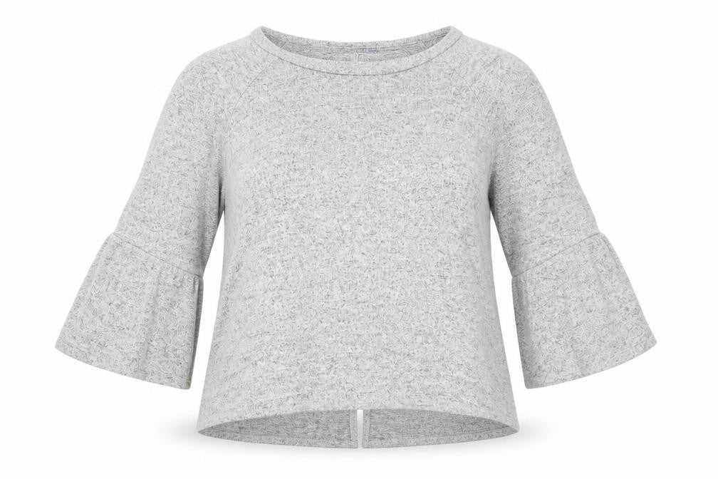 COIN 1804 Womens Grey Polyester Basic Blouse Size M Boat Neck - Flute Sleeve