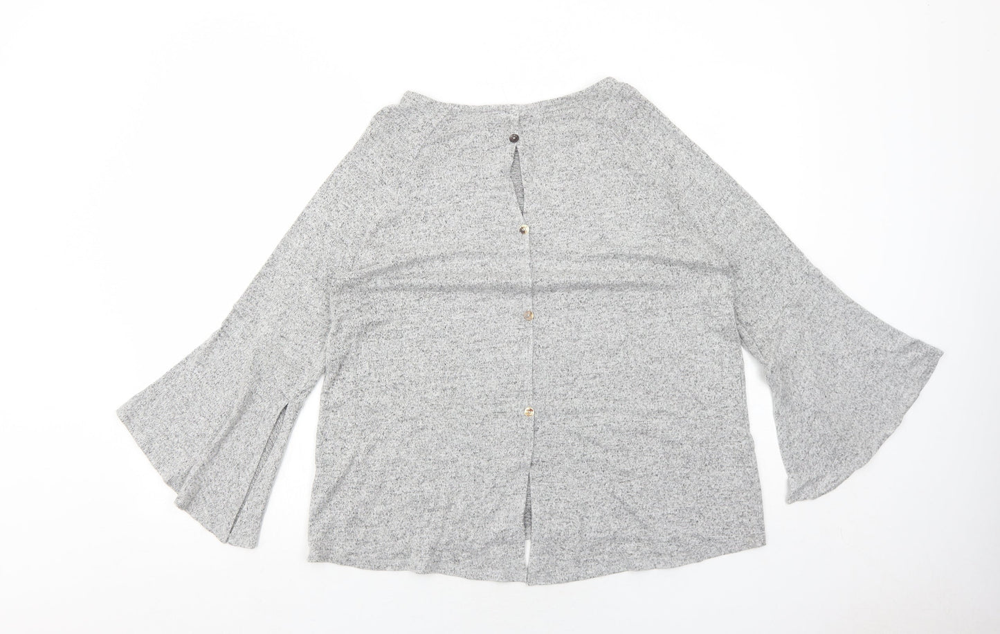 COIN 1804 Womens Grey Polyester Basic Blouse Size M Boat Neck - Flute Sleeve