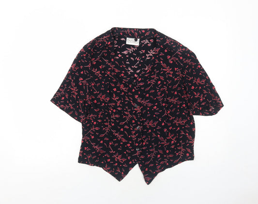 Nightingales Womens Black Geometric Viscose Basic Button-Up Size 14 V-Neck - Leaf Print