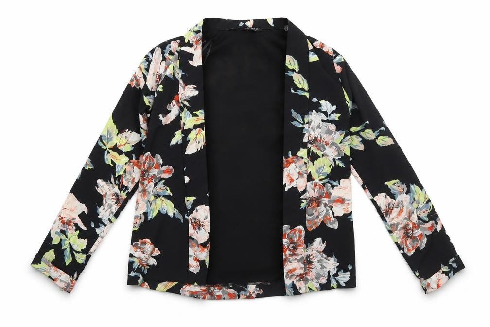 Select Womens Black Floral Polyester Kimono Blouse Size 6 V-Neck