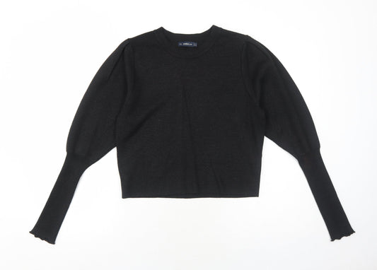 Zara Womens Black Round Neck Viscose Pullover Jumper Size M