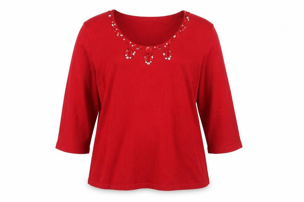 Bonmarché Womens Red Round Neck Viscose Pullover Jumper Size L