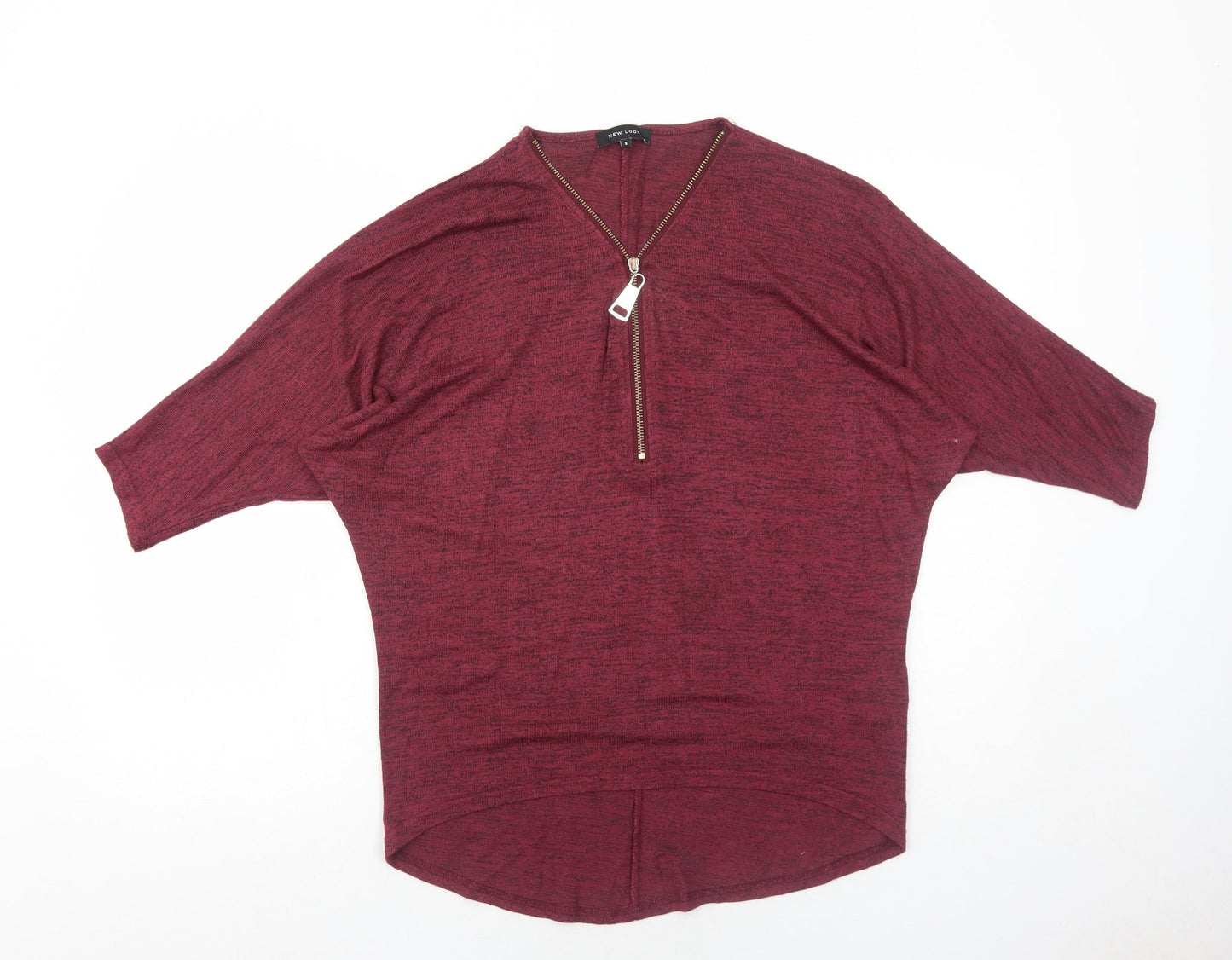 New Look Womens Red Viscose Basic T-Shirt Size S V-Neck