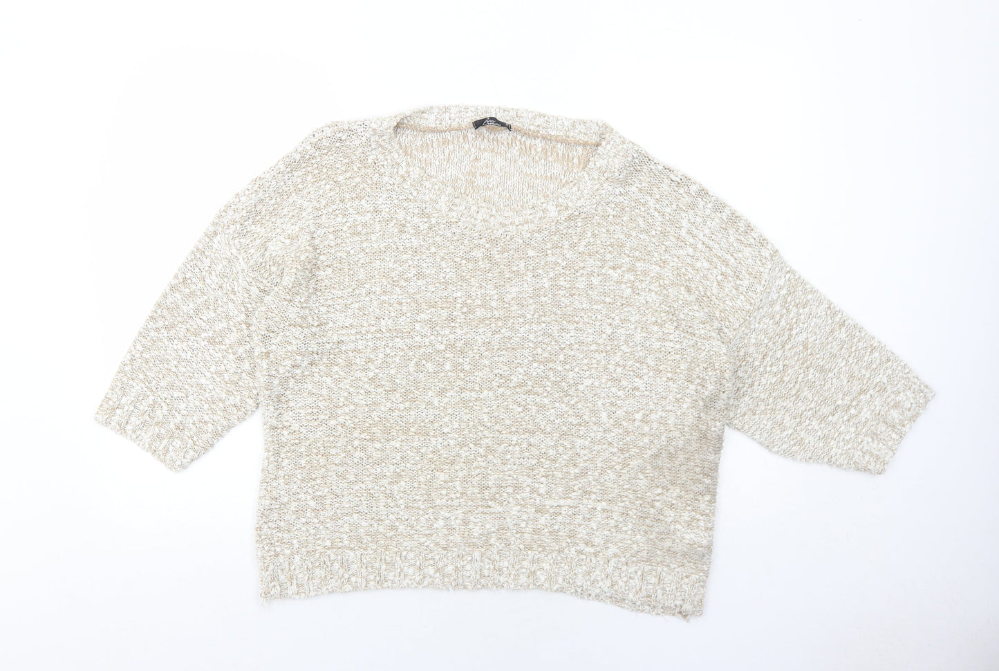 Bonmarché Womens Beige Round Neck Acrylic Pullover Jumper Size M
