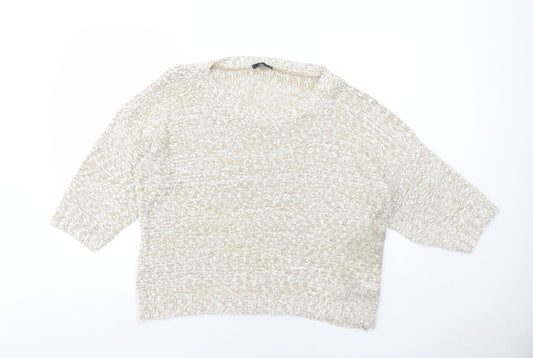 Bonmarché Womens Beige Round Neck Acrylic Pullover Jumper Size M