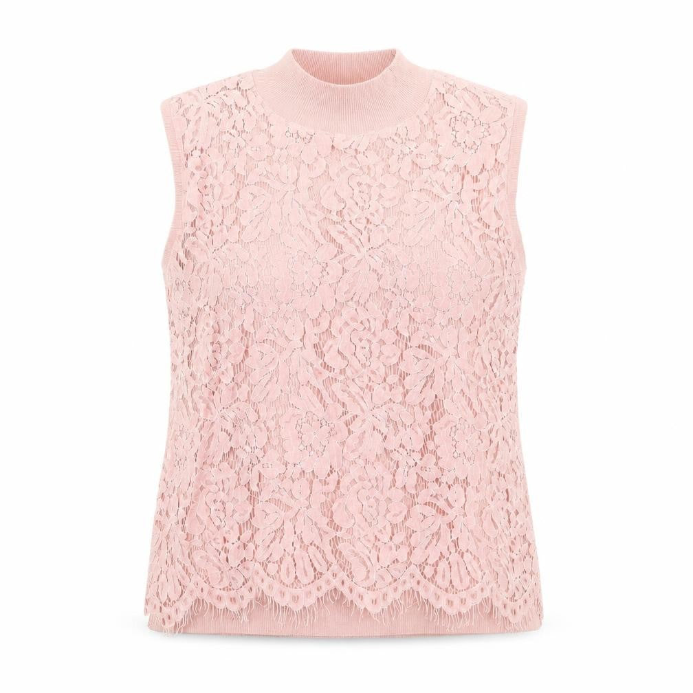 Very Womens Pink Mock Neck Viscose Vest Jumper Size 12 - Lace Overlay
