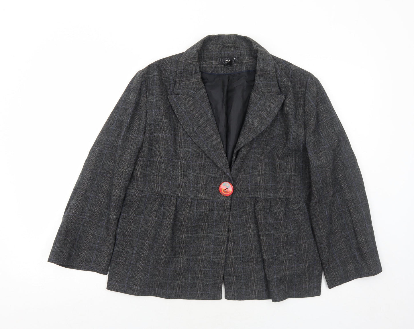 H&M Womens Grey Geometric Jacket Blazer Size 16 Button