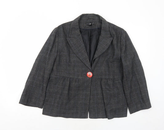 H&M Womens Grey Geometric Jacket Blazer Size 16 Button