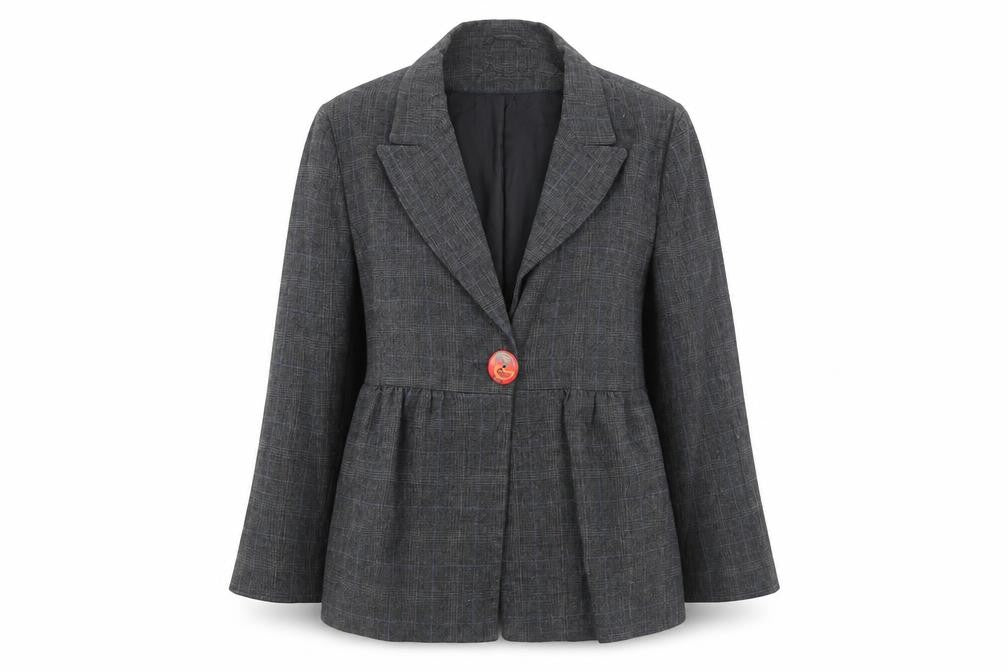 H&M Womens Grey Geometric Jacket Blazer Size 16 Button