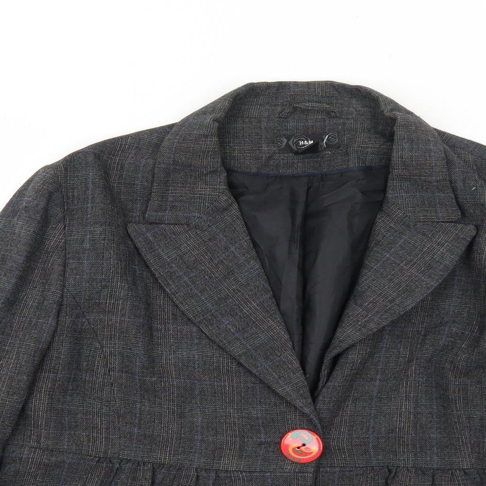 H&M Womens Grey Geometric Jacket Blazer Size 16 Button