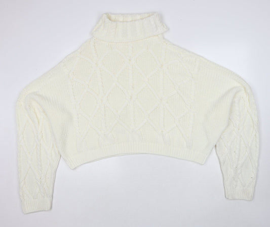 PRETTYLITTLETHING Womens White Roll Neck Acrylic Pullover Jumper Size 16