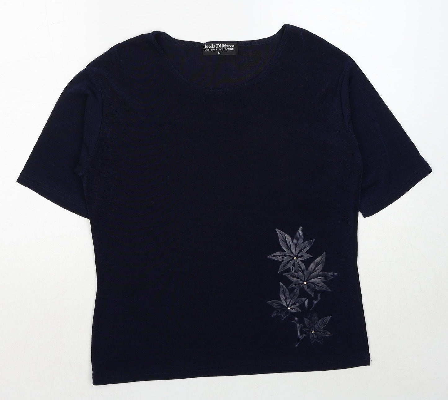 Joella Di Marco Womens Blue Polyester Basic T-Shirt Size M Round Neck