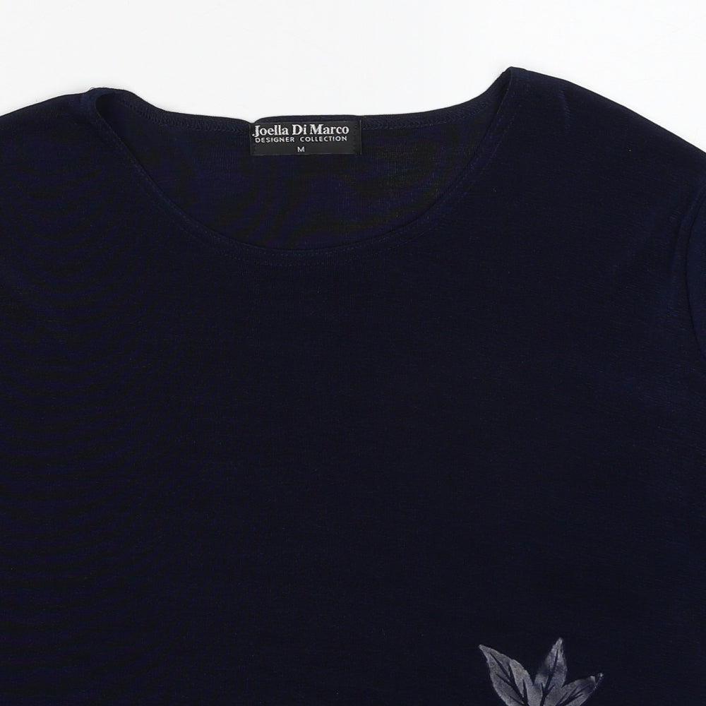 Joella Di Marco Womens Blue Polyester Basic T-Shirt Size M Round Neck
