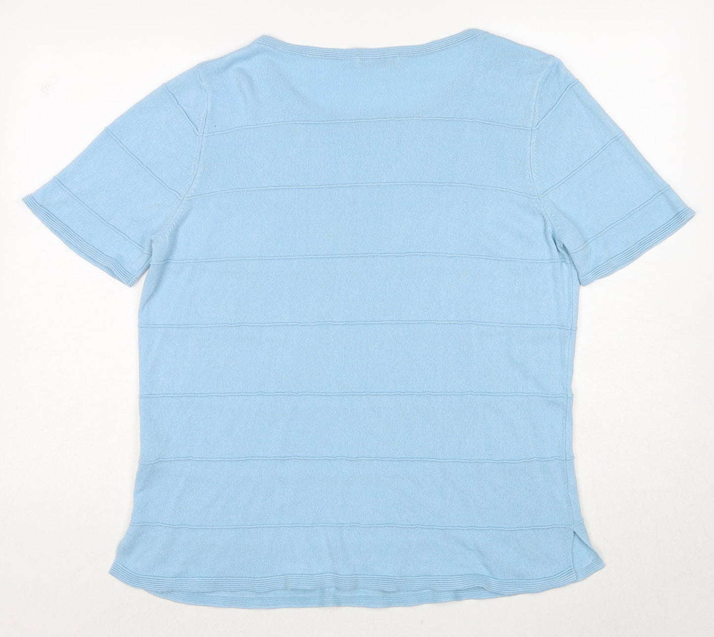 Marks and Spencer Womens Blue Round Neck Striped Acrylic Pullover Jumper Size 16
