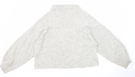 New Look Womens Grey Mock Neck Acrylic Pullover Jumper Size M