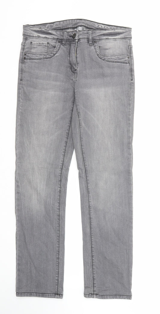 Up Fashion Womens Grey Cotton Straight Jeans Size 8 Regular Zip