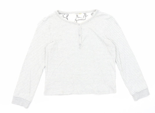 John Lewis Girls Grey Round Neck Striped Cotton Pullover Jumper Size 9 Years Button