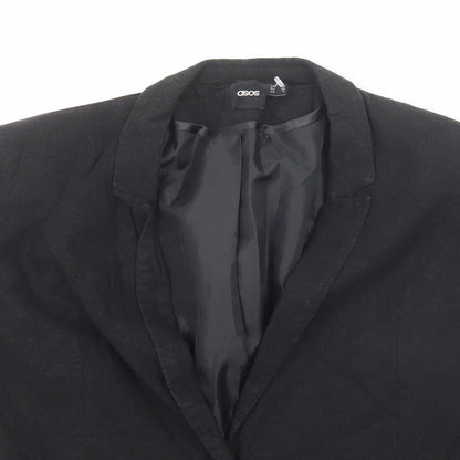 Close-up detail of ASOS women’s black jacket blazer, size UK 10, button