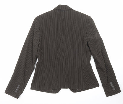 Back view of Mexx women’s brown striped polyester jacket suit jacket, size UK 16