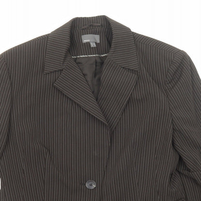 Close-up detail of Mexx women’s brown striped polyester jacket suit jacket, size UK 16