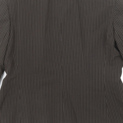 Brand and care label for Mexx women’s brown striped polyester jacket suit jacket, size UK 16