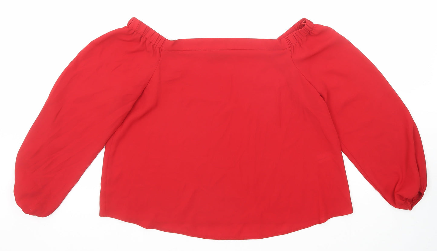 Select Womens Red Polyester Basic Blouse Size 12 Boat Neck