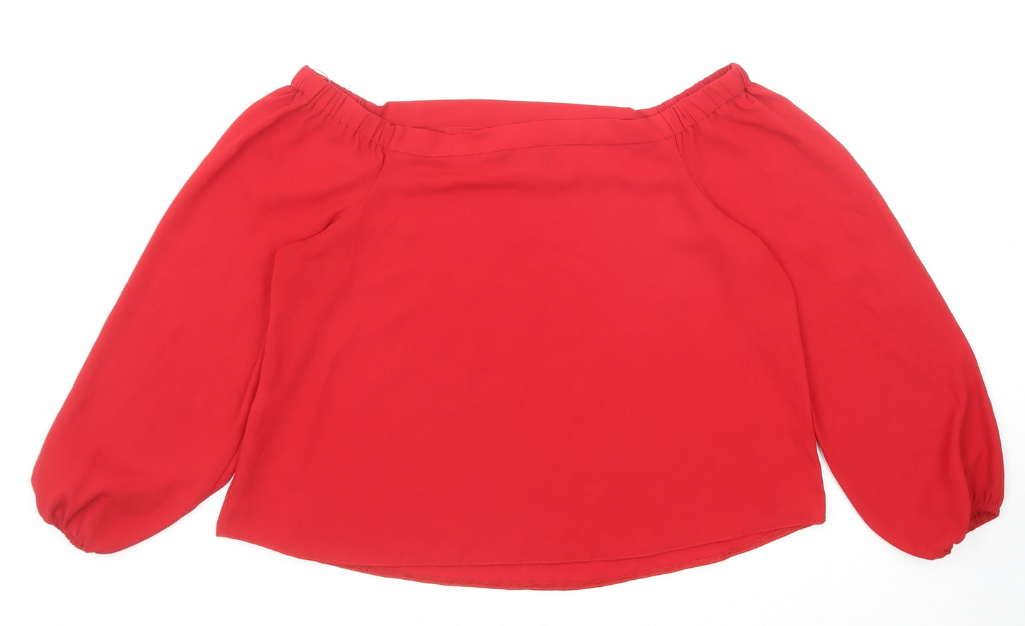 Select Womens Red Polyester Basic Blouse Size 12 Boat Neck