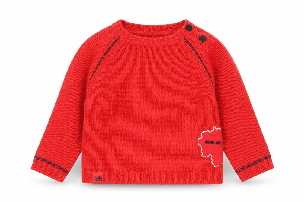 Anne Ar Breiz Boys Red Round Neck Cotton Pullover Jumper Size 4 Years Button