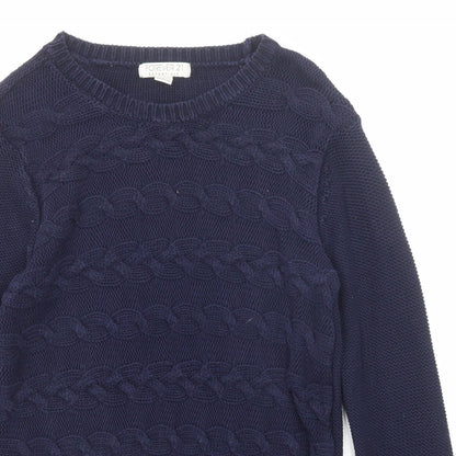 Forever 21 Womens Blue Round Neck Cotton Pullover Jumper Size M