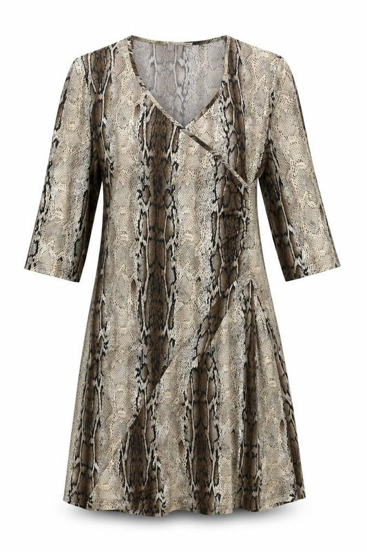 Kirsten Womens Brown Animal Print Polyester Trapeze & Swing Size 12 V-Neck Pullover - Snakeskin Pattern