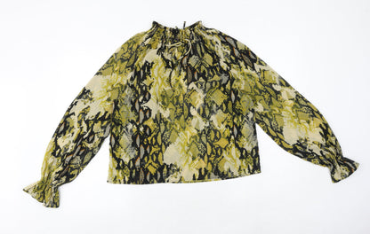 Marks & Spencer Womens Yellow Animal Print Polyester Basic Blouse Size 8 High Neck - Snakeskin Pattern