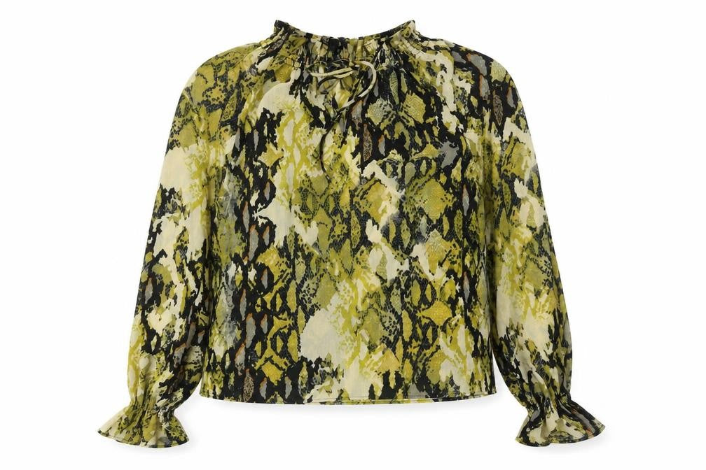 Marks & Spencer Womens Yellow Animal Print Polyester Basic Blouse Size 8 High Neck - Snakeskin Pattern