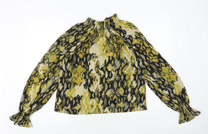 Marks & Spencer Womens Yellow Animal Print Polyester Basic Blouse Size 8 High Neck - Snakeskin Pattern