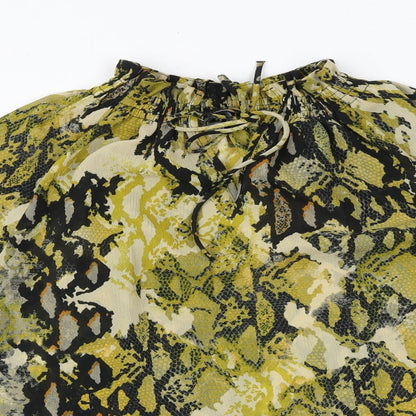 Marks & Spencer Womens Yellow Animal Print Polyester Basic Blouse Size 8 High Neck - Snakeskin Pattern