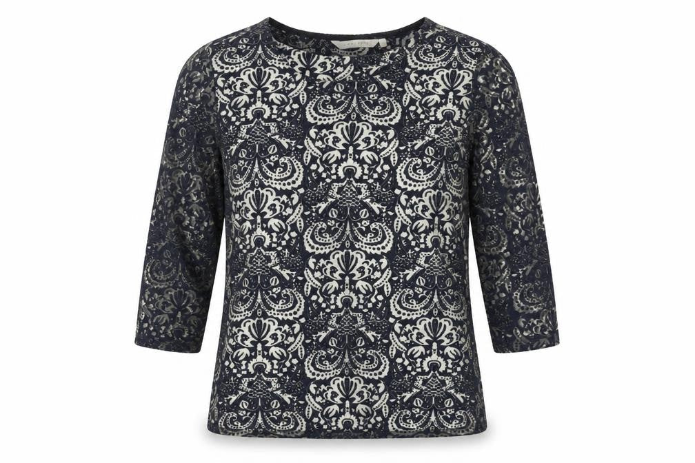 Epilogue Womens Blue Geometric Viscose Basic T-Shirt Size 10 Round Neck