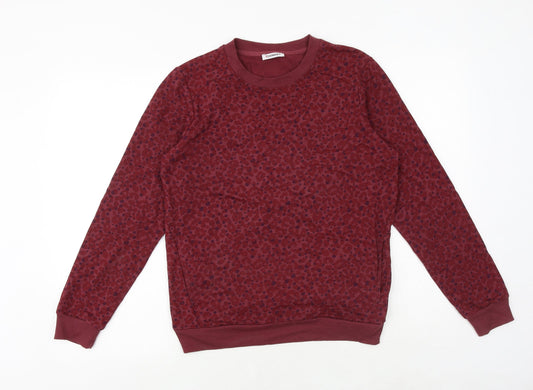 Damart Womens Red Geometric Cotton Pullover Sweatshirt Size 10 Pullover - Size 10-12